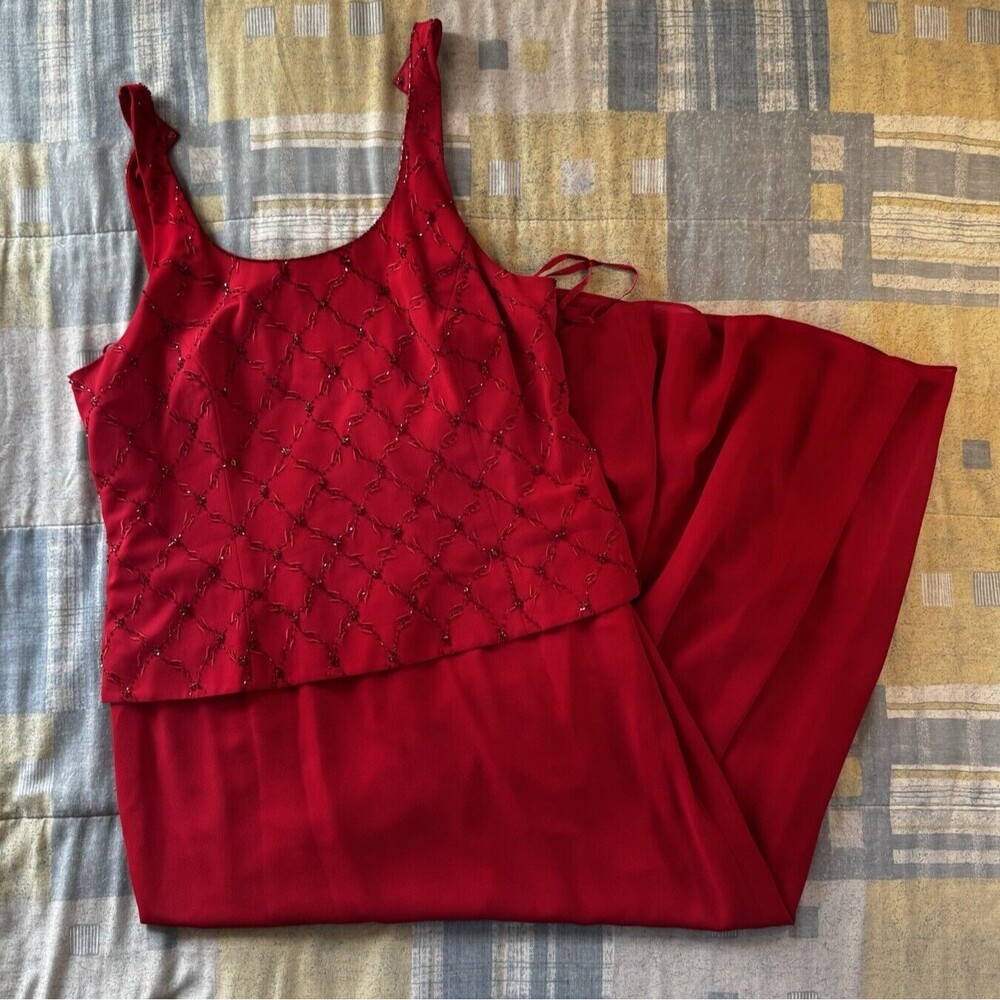 Karen Miller Red Embroided and Beading Maxi Strap Women's Dress Sz 18